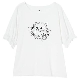 メリージェニー(merry jenny)のmerry jenny メリージェニー catパフTシャツ ホワイト 白 猫(Tシャツ(半袖/袖なし))