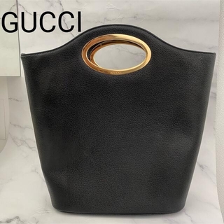 グッチ(Gucci)の【美品】グッチ　GUCCI 黒レザー　ゴールド金具　ハンドバッグ(ハンドバッグ)