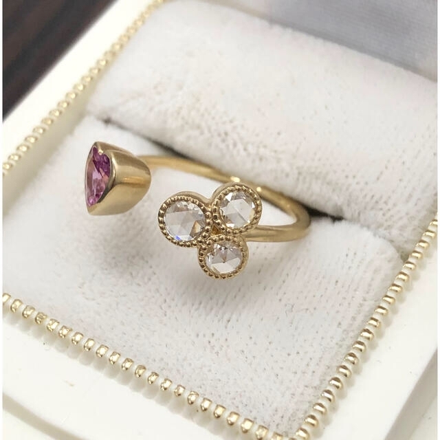 ✨ピンクサファイア ローズカット ダイヤモンド リング❣️インドジュエリー レディースのアクセサリー(リング(指輪))の商品写真
