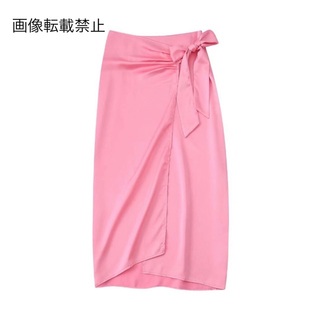 🛍5月新作👡8064◆pink ピンク リボン ラップ タイトスカート (ひざ丈スカート)