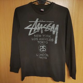 ステューシー(STUSSY)のWORLD TOURかすれ長袖TシャツM黒BLACK灰色STUSSY大都市ロンＴ(Tシャツ/カットソー(七分/長袖))