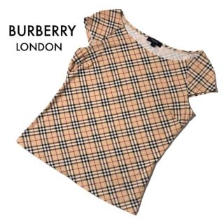 バーバリー(BURBERRY)の美品バーバリー フレンチスリーブカットソー ノバチェック総柄 ベージュ 1 XS(Tシャツ(半袖/袖なし))