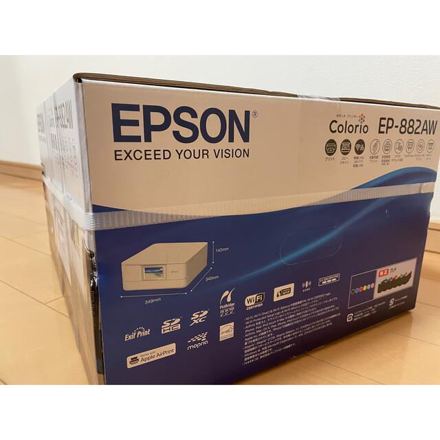 EPSON(エプソン)の新品、未開封。EPSON A4カラーインクジェット複合機 EP-882AW スマホ/家電/カメラのPC/タブレット(PC周辺機器)の商品写真