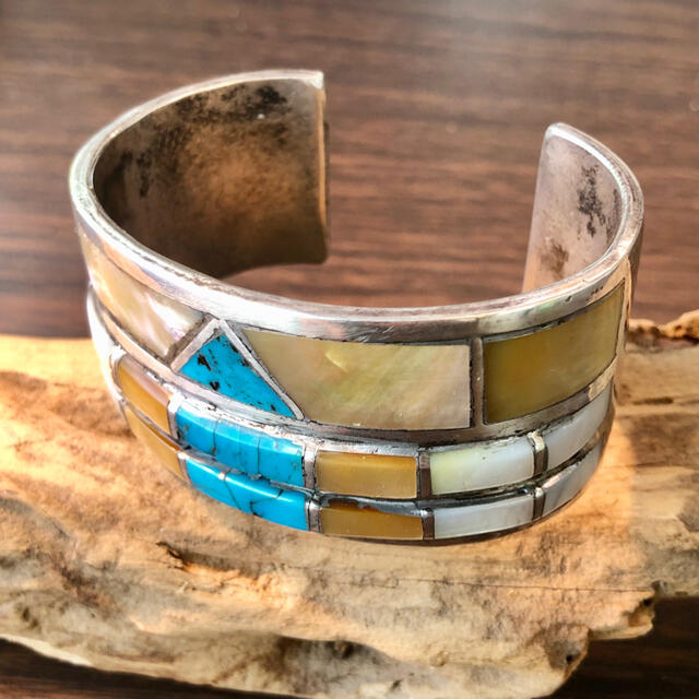 最新 Navajo Zuni Oldpawn インレイバングル インディアンジュエリー