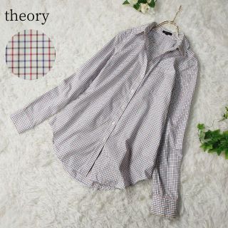 セオリー(theory)の美品★theory 長袖スキッパーシャツ グラブチェック マルチカラー サイズ2(シャツ/ブラウス(長袖/七分))