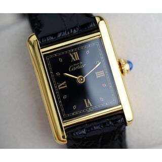 カルティエ(Cartier)の美品 カルティエ マスト タンク ブラック ローマン SM Cartier(腕時計)
