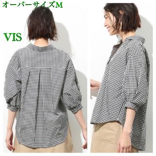 ヴィス(ViS)の【美品・M】Vis ギンガムチェックブラウス スキッパーシャツ モノトーン(シャツ/ブラウス(半袖/袖なし))