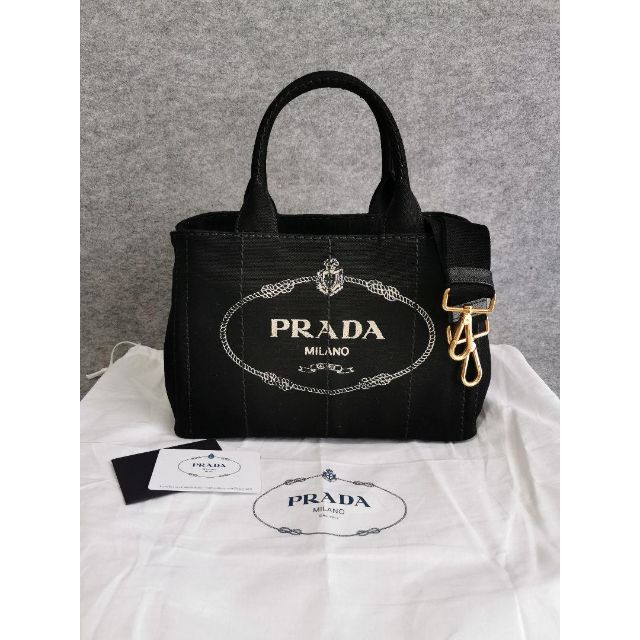 PRADA - 新品 未使用 プラダ カナパ 黒 キャンバストートバッグ ショルダー　Sサイズ