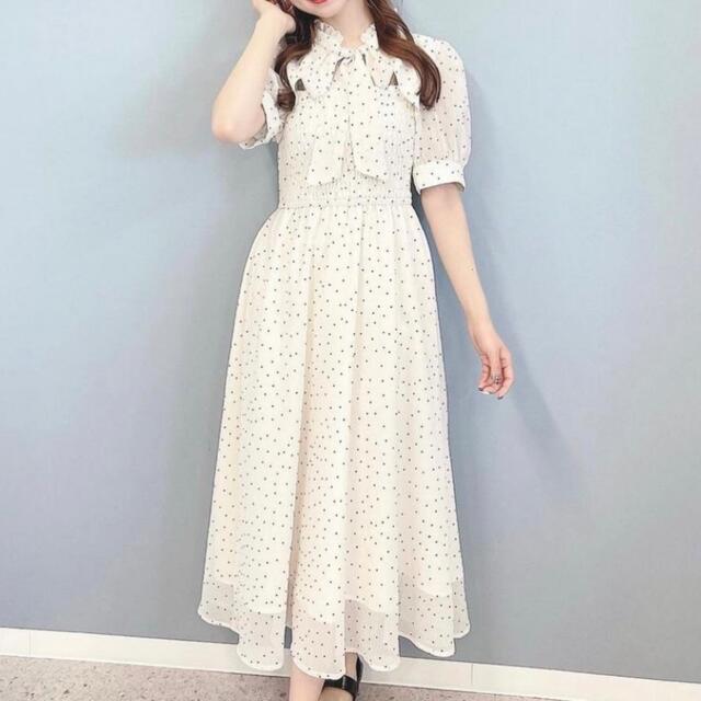 高級ブランド 22evelynドットロングop ビックリボン量産型大人かわいいワンピース ワンピース