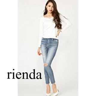 リエンダ(rienda)のriendaカットオフハイウエストダメージスキニーデニムパンツ25値下げ不可(デニム/ジーンズ)