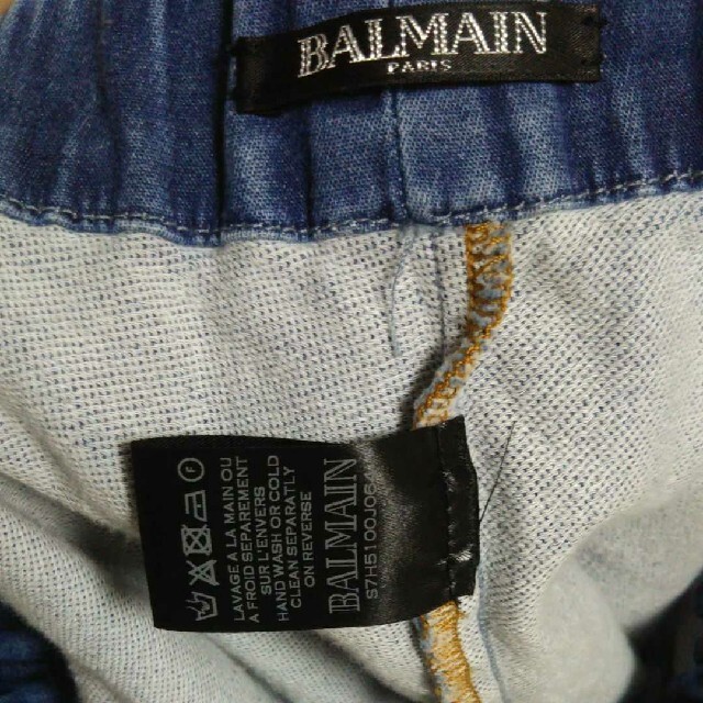 BALMAIN バルマン☆デニムパッチ切替蛇腹バイカースウェットジョガーパンツ