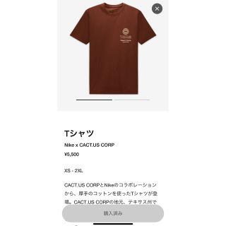 ナイキ(NIKE)のNike CACT.US CORP Tee "Brown"  XL(Tシャツ/カットソー(半袖/袖なし))