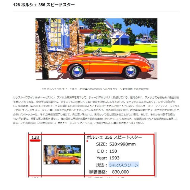 【希少】鈴木英人 大型 ポルシェ 356 スピードスター １９９３年　代表作品