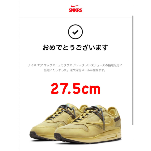 NIKE(ナイキ)のトラヴィス・スコット × ナイキ エアマックス1 "カクタス ゴールド メンズの靴/シューズ(スニーカー)の商品写真