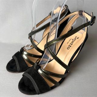 レペット(repetto)の30. レペット オープントゥ ストラップ パンプス エナメル × スエード(ハイヒール/パンプス)