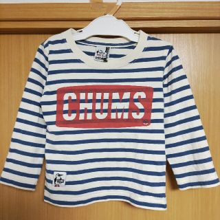 チャムス(CHUMS)のCHUMS長袖ボーダーTシャツ白ホワイト紺色キッズ赤Sサイズ100cm相当ロンT(Tシャツ/カットソー)