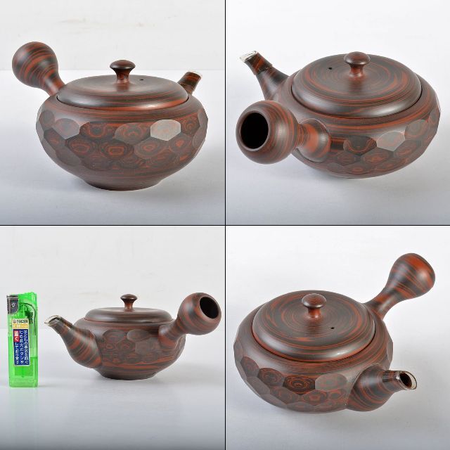 煎茶道具 常滑焼 小西洋平作 泥心彩 練込 横手急須 茶注 共箱 D R4476