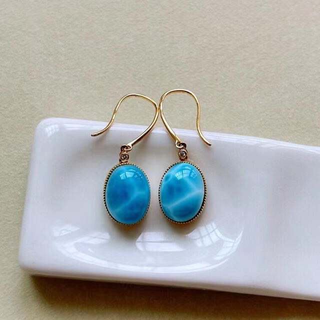 天然】ラリマー ピアス k18 ,3.5g-