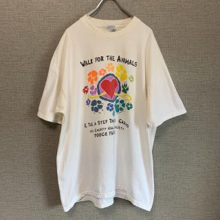 ヘインズ(Hanes)の90s ビンテージ　アメリカ製　USA製　犬　アメリカ古着　アニマル　動物　足跡(Tシャツ/カットソー(半袖/袖なし))