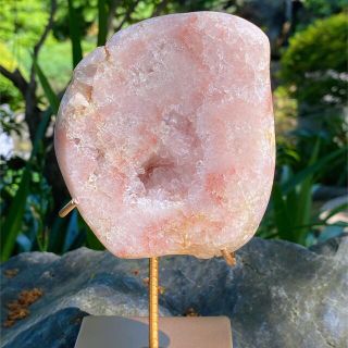 Druzy ピンクアメジスト　原石　スタンド付き　虹キラキラ