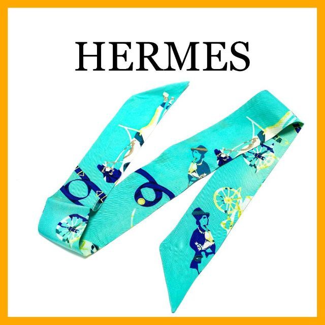 エルメス　ツイリー　馬　水色　スカーフ水色系✅素材