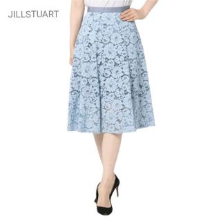 ジルスチュアート(JILLSTUART)の美品 JILLSTUART レニーレーススカート サックス フラワーレース(ひざ丈スカート)