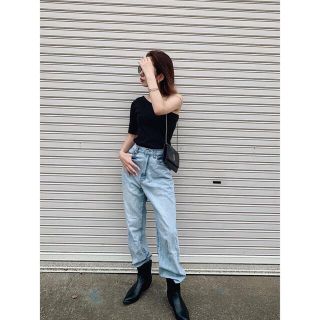 マウジー(moussy)のMOUSSY ランダムリブワンショルダートップス(カットソー(半袖/袖なし))