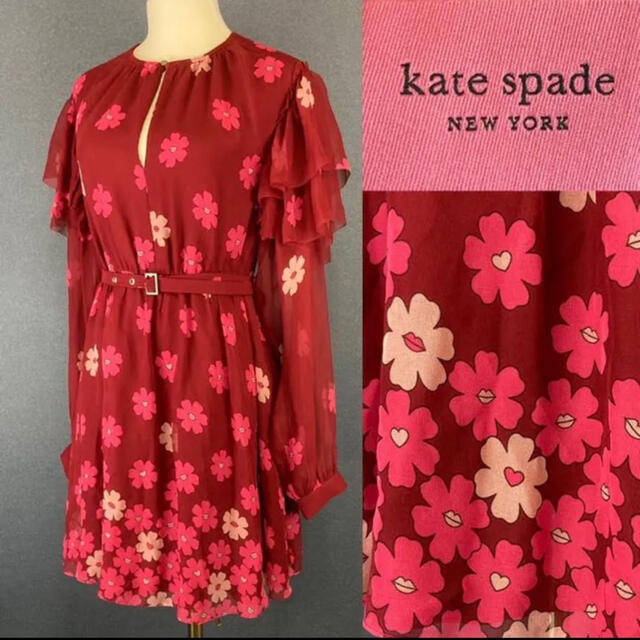 kate spade new york(ケイトスペードニューヨーク)のケイトスペード　kate spade ワンピース　花柄　シルク　美品 レディースのワンピース(ひざ丈ワンピース)の商品写真