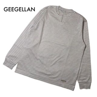 ジーゲラン(GEEGELLAN)の美品ジーゲラン 長袖カットソー プルオーバー 刺繍ボーダー 柄 グレー 46 M(Tシャツ/カットソー(七分/長袖))