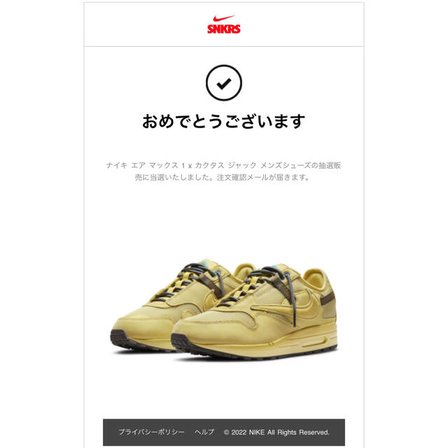 NIKE(ナイキ)のトラヴィス・スコット × ナイキ エアマックス1 "カクタス ゴールド" メンズの靴/シューズ(スニーカー)の商品写真