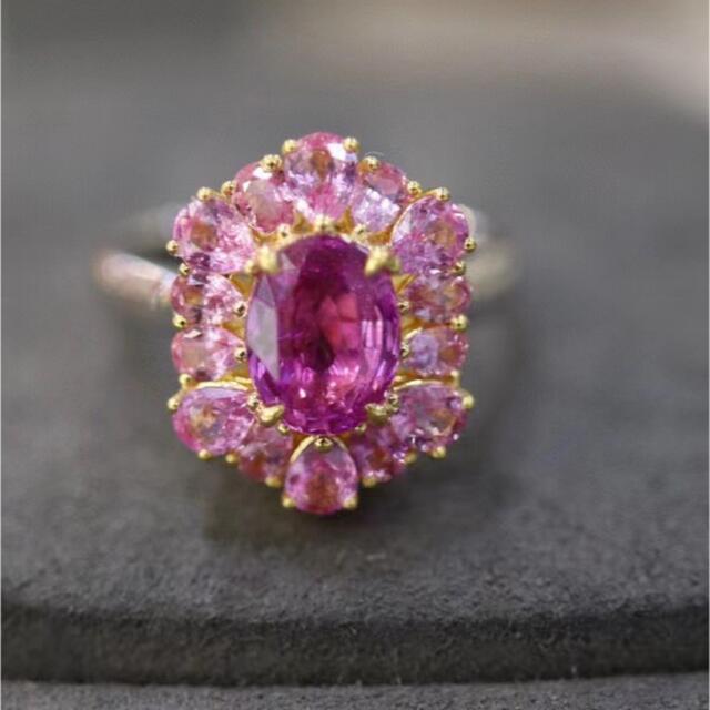 春早割 天然 ピンク サファイア リング2.03ct k18 f リング(指輪 ...