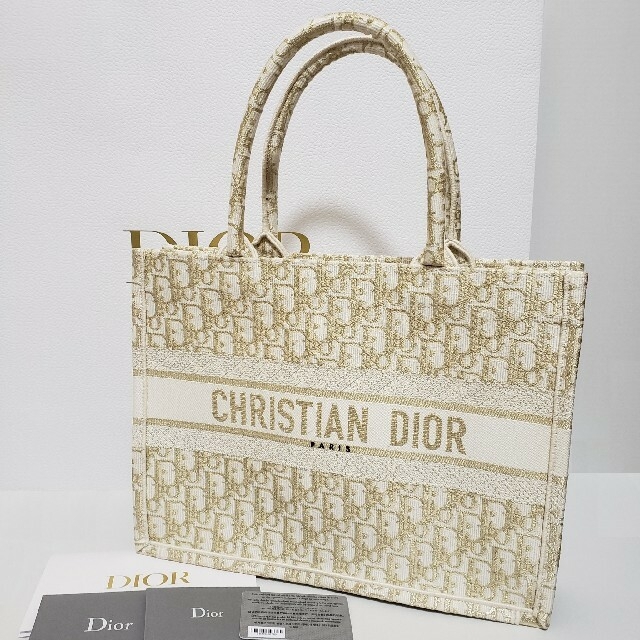 Christian Dior - 新品同様★ディオール　ブックトート　ミディアム　スモール　オブリーク　ゴールド