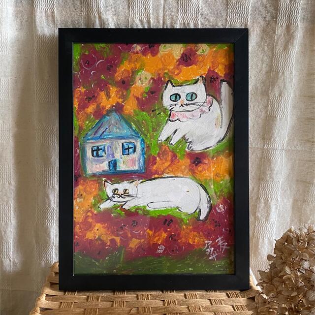絵画 。壁掛け絵原画【ヨーロッパ庭園の猫ちゃんたちが愛している小さな世界】 8