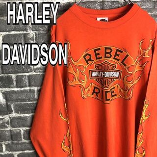 ハーレーダビッドソン(Harley Davidson)のハーレーダビッドソン☆ロンT 古着 90s USA製 ファイヤーパターン y17(Tシャツ/カットソー(七分/長袖))