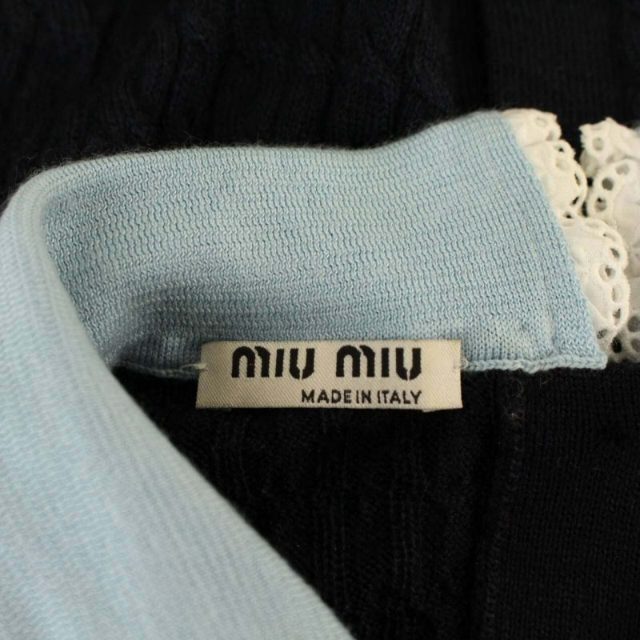 miumiu(ミュウミュウ)のミュウミュウ 2017年 ニット カットソー 丸襟 フリル カシミヤ 36 紺 レディースのトップス(ニット/セーター)の商品写真