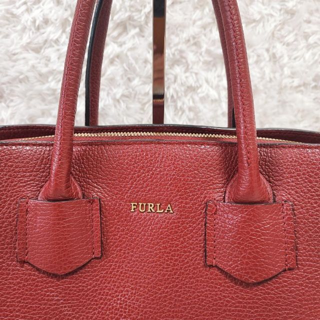 極美品 FURLA フルラ リンダ レッド ハンドバッグ ショルダーバッグ