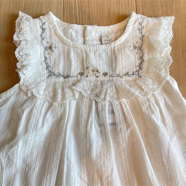 cottoli コトリ 木馬 カラミレース切り替えブラウス 95 キッズ/ベビー/マタニティのキッズ服女の子用(90cm~)(Tシャツ/カットソー)の商品写真