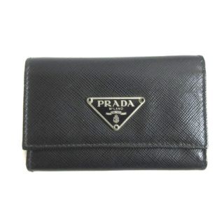 プラダ(PRADA)のプラダ キーケース キーリング 5連 レザー 三角プレート ブラック 黒(キーケース)