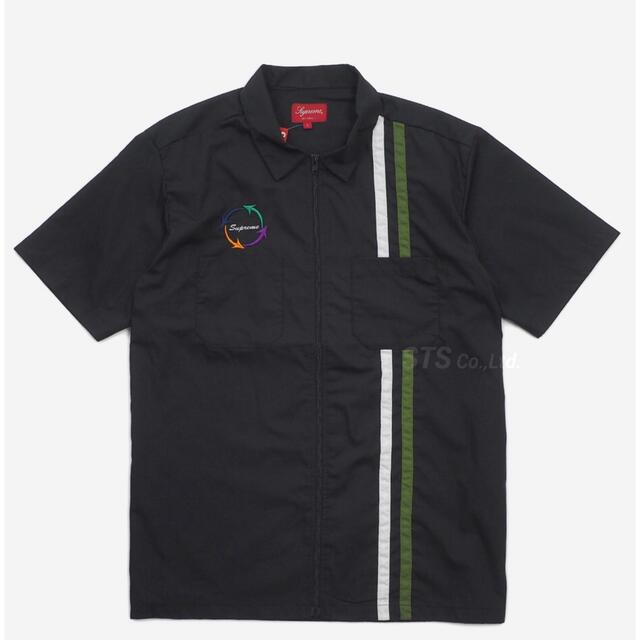 Supreme 2018SS Zip Up Work Shirt シュプリーム ジップアップワークシャツ 半袖シャツ スクリプトロゴ刺繍 サイドライン ホワイト サイズS 【221120】【新古品】【me04】