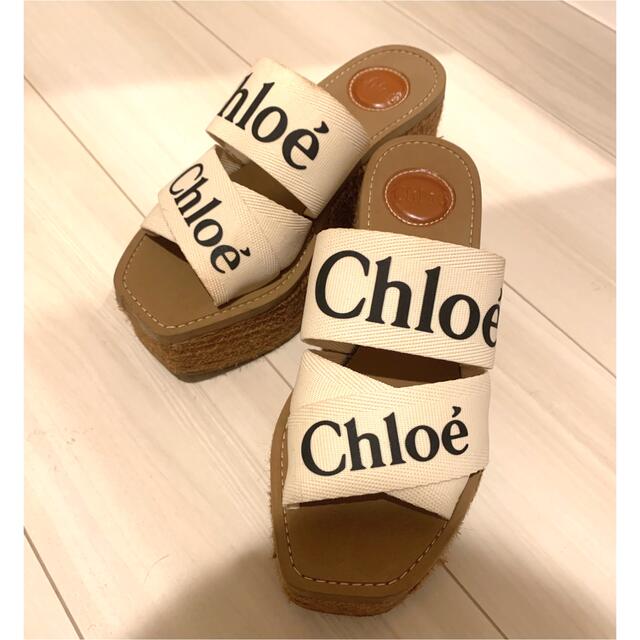 Chloe クロエ キャンバス フラット ウェッジソール サンダル woody