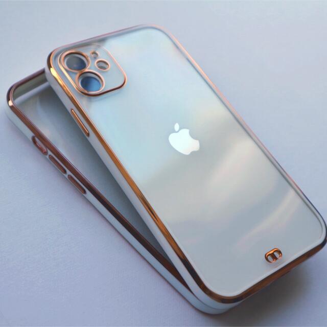 オシャレ🤍iPhone12proMaxケース ホワイト 白 背面クリア ゴールド スマホ/家電/カメラのスマホアクセサリー(iPhoneケース)の商品写真