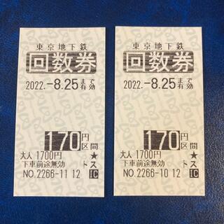 東京メトロ回数券（170円区間）2枚 有効期限8月25日(鉄道乗車券)