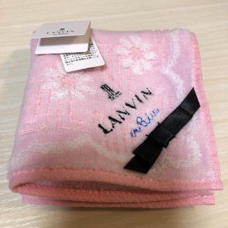 ランバンオンブルー(LANVIN en Bleu)のランバン　ミニタオルハンカチ　黒リボン　ピンク(ハンカチ)