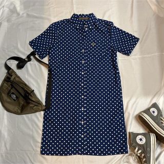 フレッドペリー(FRED PERRY)のFRED PERRY フレッドペリー ポルカドット シャツワンピース 極美品(ロングワンピース/マキシワンピース)