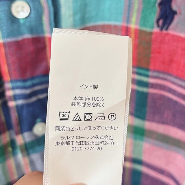 美品 未使用品 タグ付き ラルフローレン 長袖シャツ チェック 麻100%