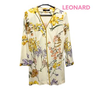 LEONARD レオナール 毛 絹 花柄 ノーカラー ジャケット 9AR