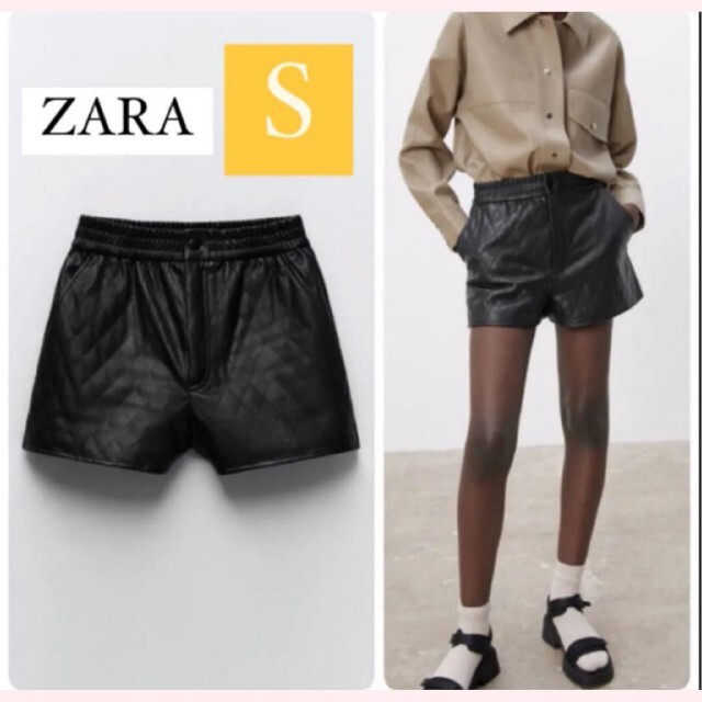 未使用タグ付き　ZARA ハーフパンツ　エコレザー　ブラック