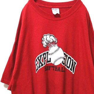 ジャージーズ(JERZEES)のジャージーズ エクスプロージョン ソフトボール Tシャツ レッド赤色2XL古着(Tシャツ/カットソー(半袖/袖なし))