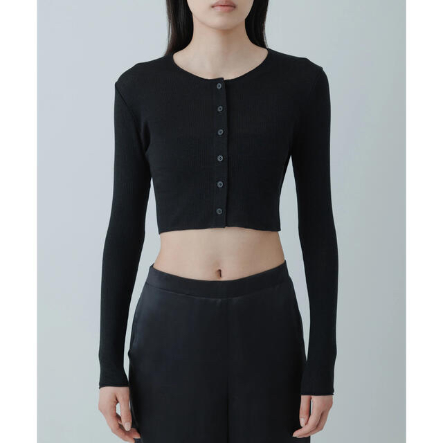 yo biotop sheer rib short cardigan black