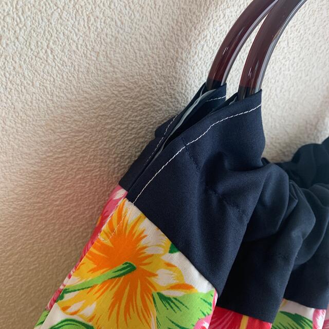 ハンドメイドリングバッグ【ブラウン】Hawaiian 🌺ハイビスカス🌺 ハンドメイドのファッション小物(バッグ)の商品写真